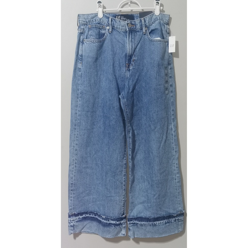 Gap Supersoft High Rise Wide Leg Jeans Medium Wash Raw Hem 10/30S 780842-00-1